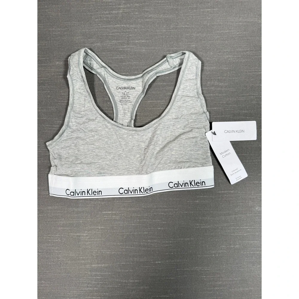 Calvin Klein Modern Cotton Unlined Bralette Grey Heather Racerback F3785 M NWT‎